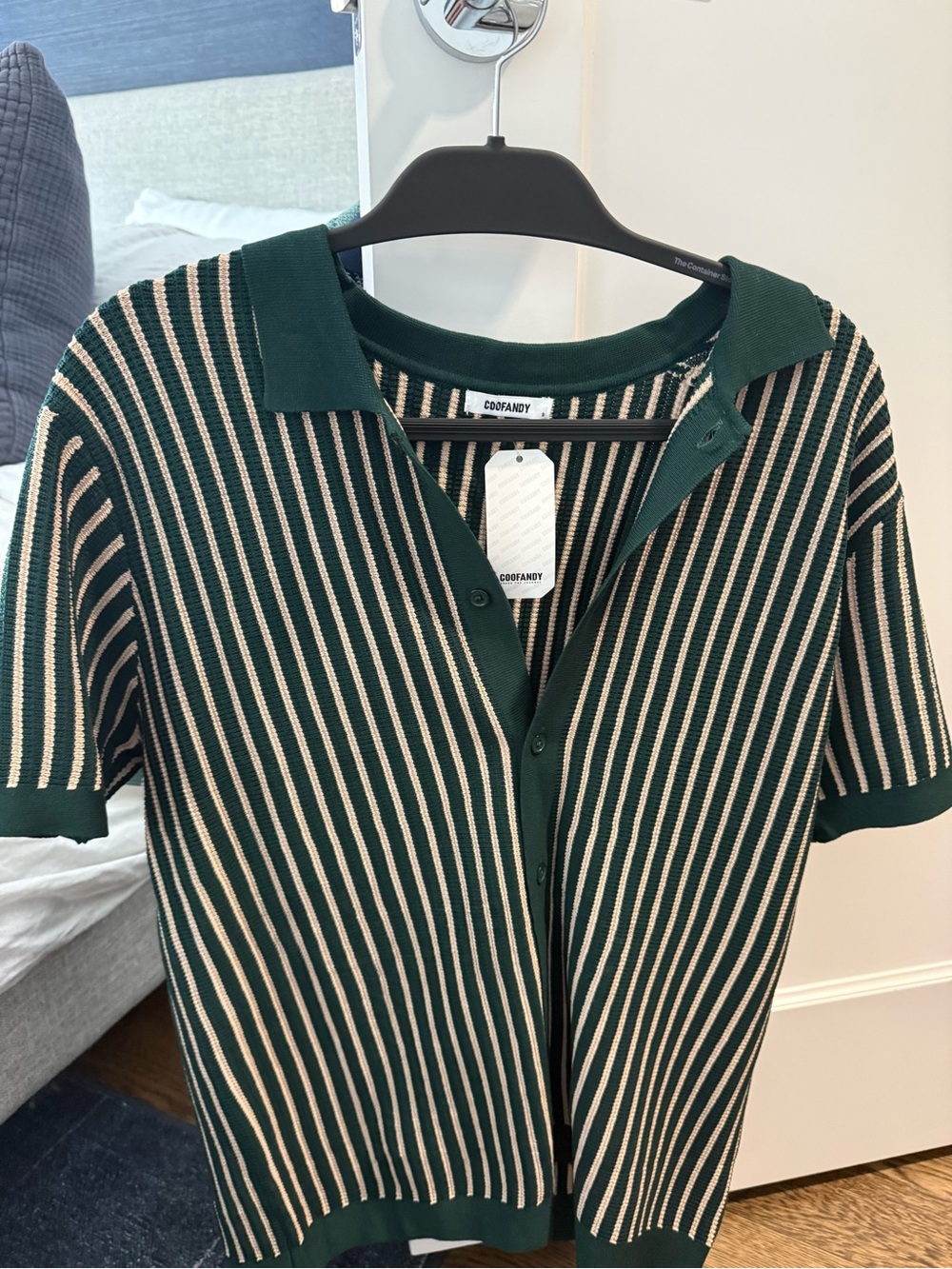 Coofandy Green and Cream Striped Short Sleeve Cardigan